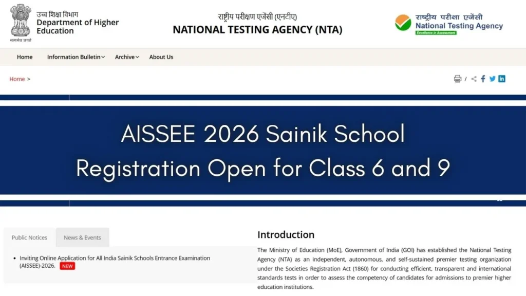 AISSEE 2026 Sainik School Registration