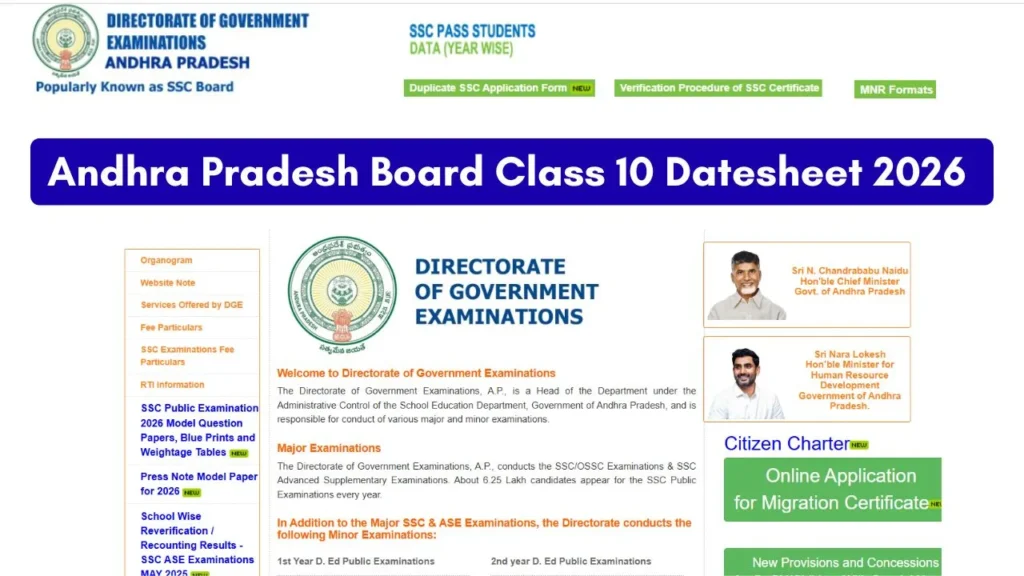 Andhra Pradesh Board Class 10 Datesheet 2026