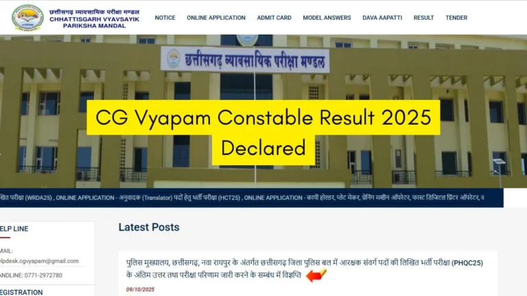 CG Vyapam Constable Result 2025
