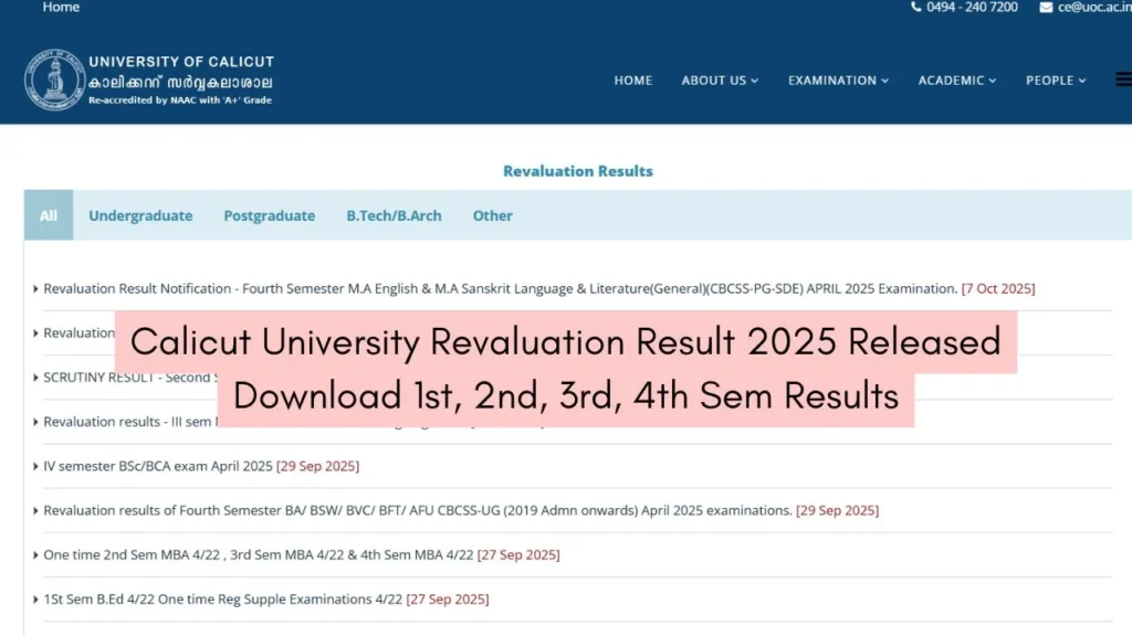 Calicut University Revaluation Result 2025