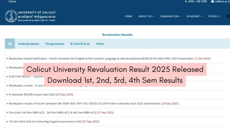 Calicut University Revaluation Result 2025