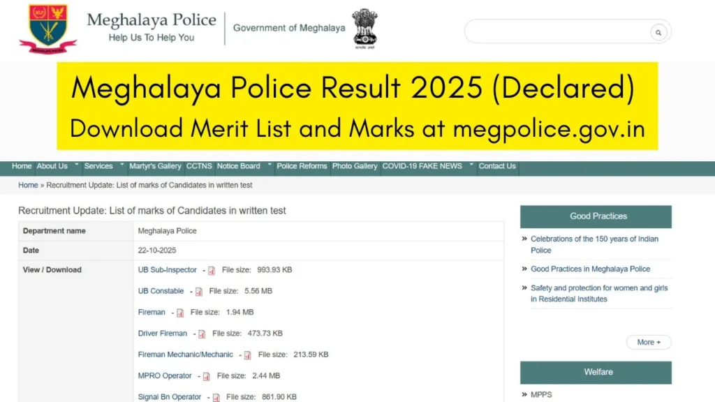 Meghalaya Police Result 2025 Declared: Download Merit List and Marks at megpolice.gov.in 1 Meghalaya Police Result 2025