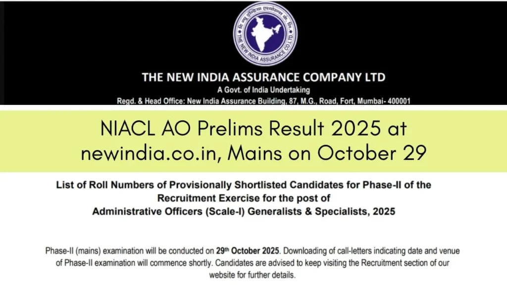 NIACL AO Prelims Result 2025