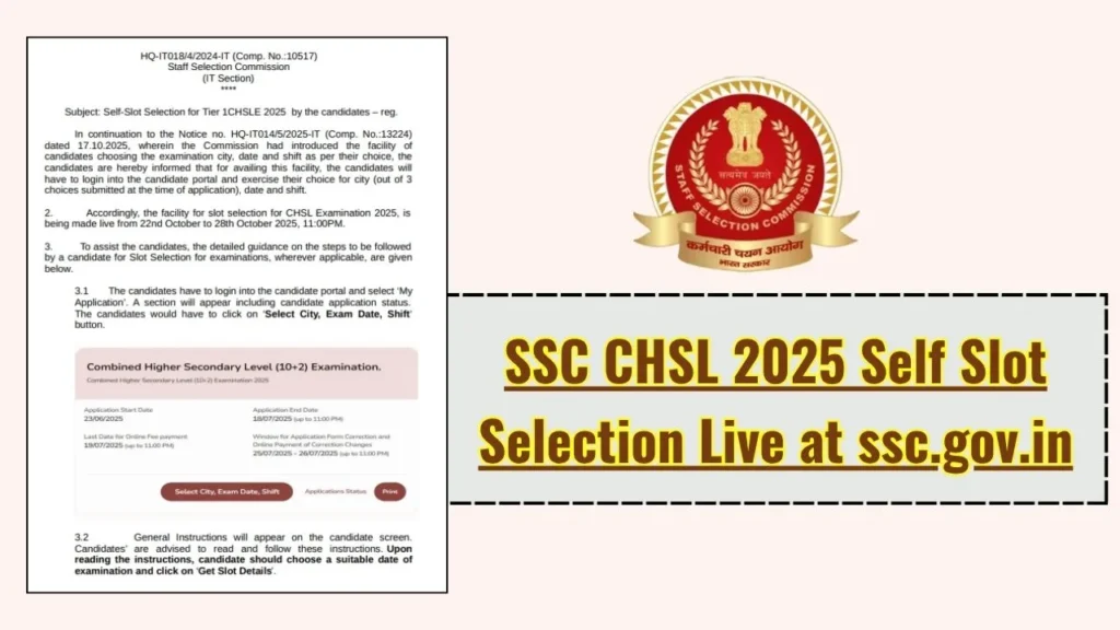 SSC CHSL 2025 Self Slot Selection Live at ssc.gov.in: Choose Your Exam City, Date & Shift 1 SSC CHSL 2025 Self Slot Selection