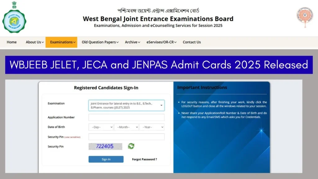 WBJEEB JELET JECA and JENPAS Admit Cards 2025