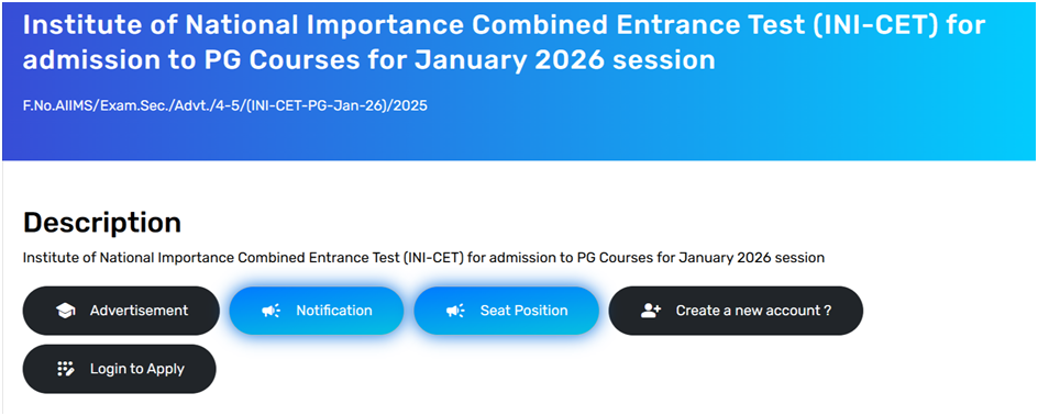 INI CET 2026 Application Form