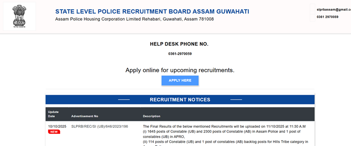 Assam Police Result 2025