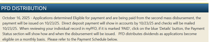 $1000 Alaska PFD Deposit October 2025