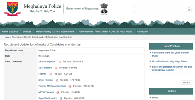 Meghalaya Police Result 2025 Declared: Download Merit List and Marks at megpolice.gov.in 3 Meghalaya Police Result 2025